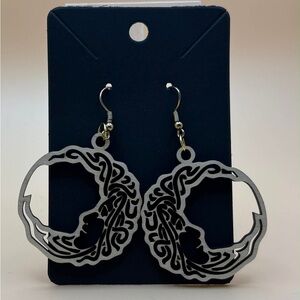 Laser Cut Moon Face Earrings | Basswood Statement Dangles